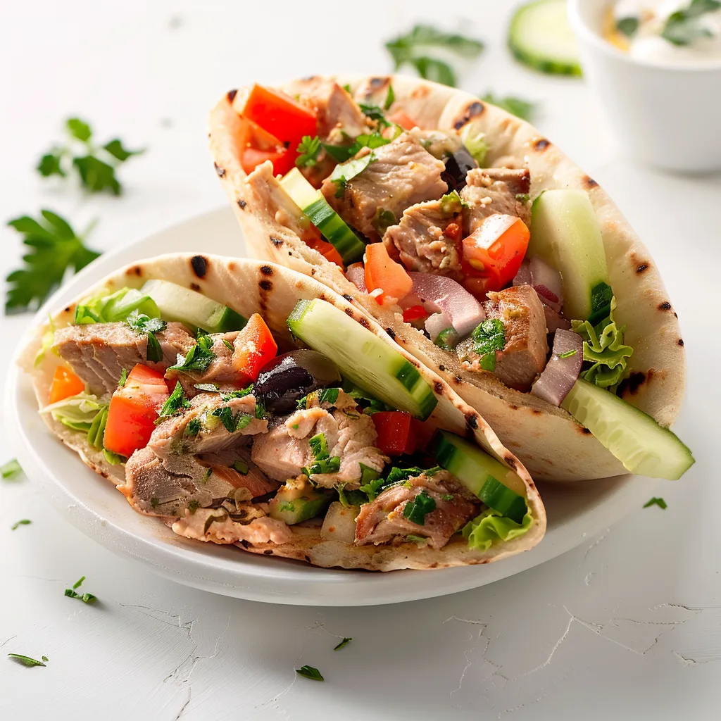 Sandwichs pitas au porc et légumes frais