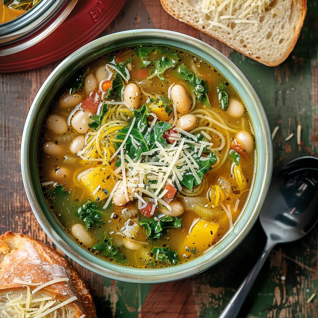 Savoureuse soupe kale et courge spaghetti