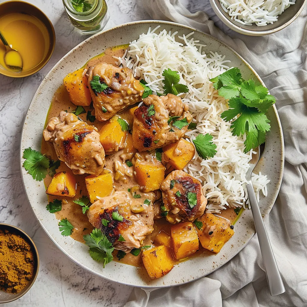 Poulet mijoté aux dattes et navets rôtis