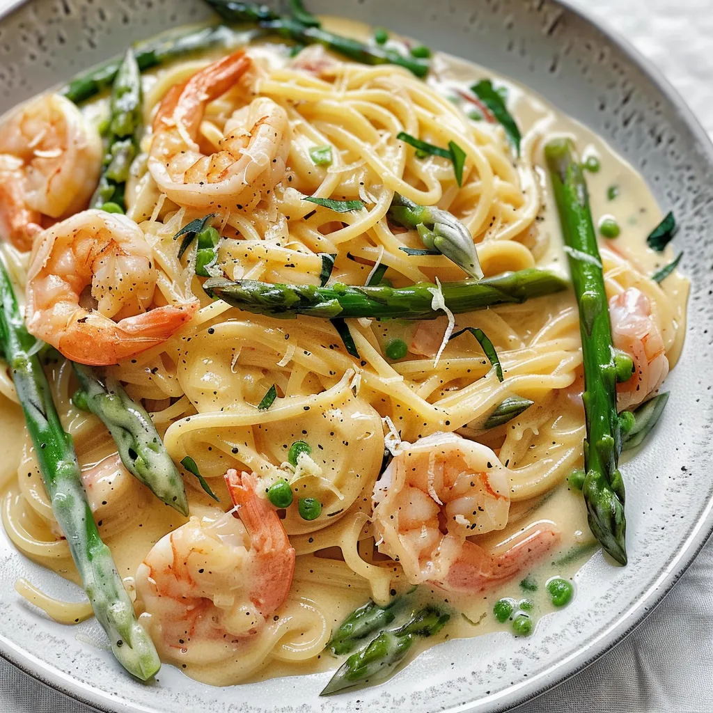 Savoureuses pâtes aux asperges et crevettes