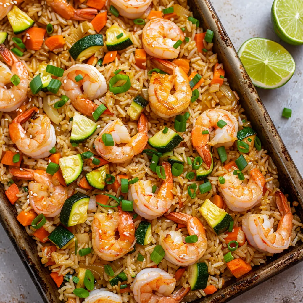 Riz aux crevettes doré avec légumes colorés