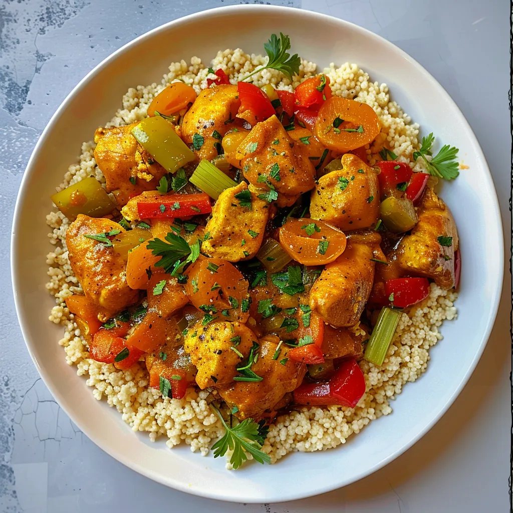 Un savoureux poulet au gingembre et curcuma plein de couleurs