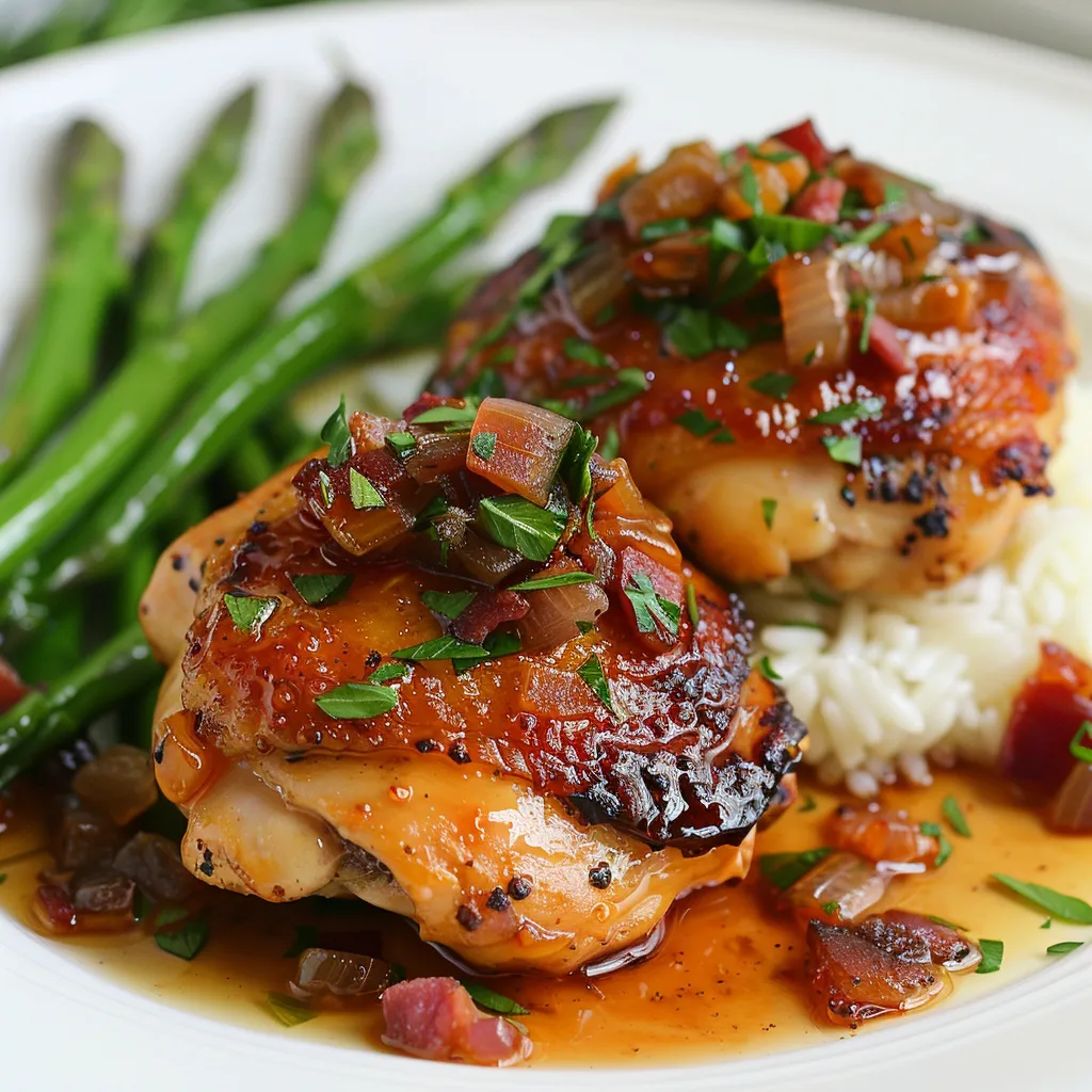 Poulet tendre avec sauce onctueuse aux oignons caramélisés