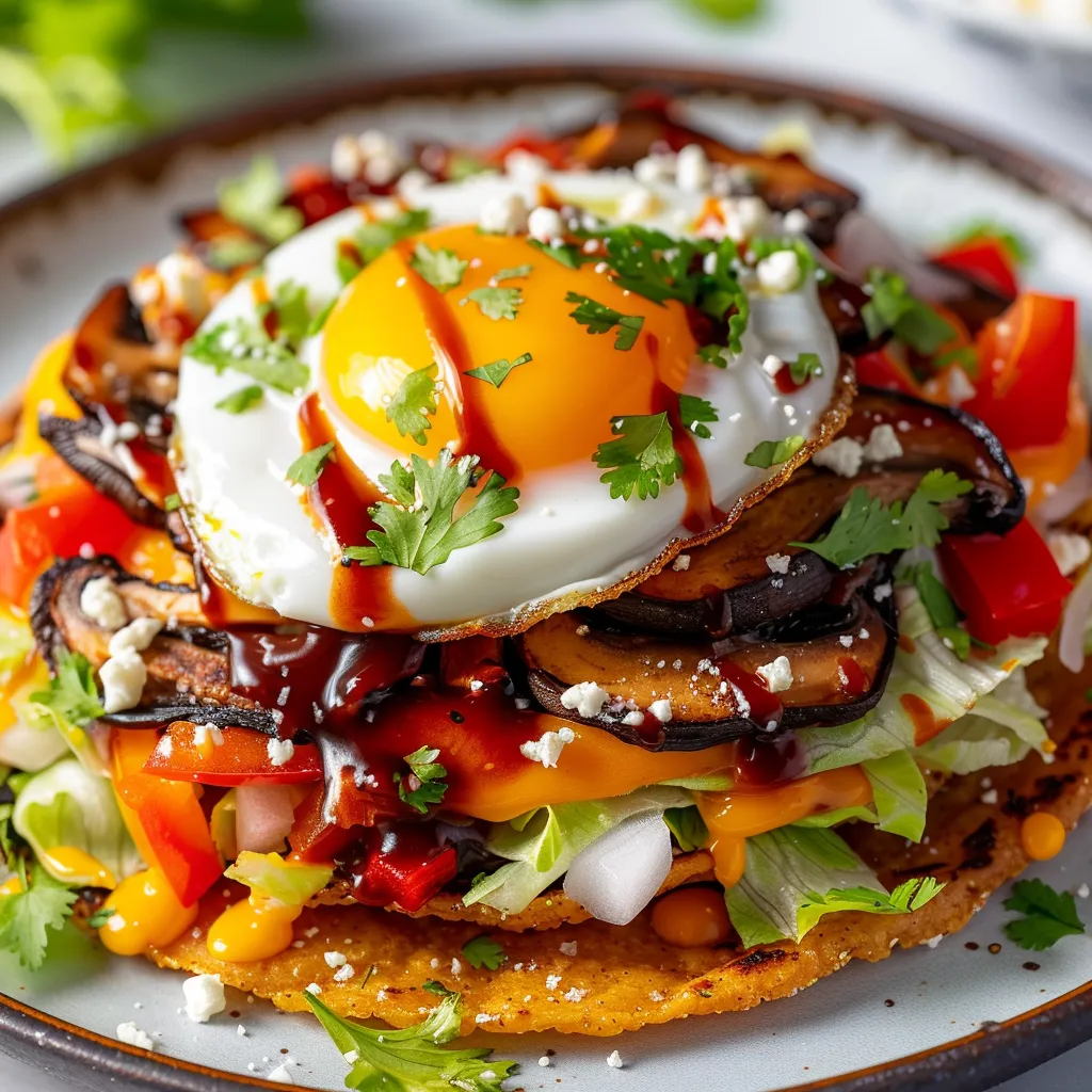 Tostadas croustillantes aux œufs et sauce BBQ maison