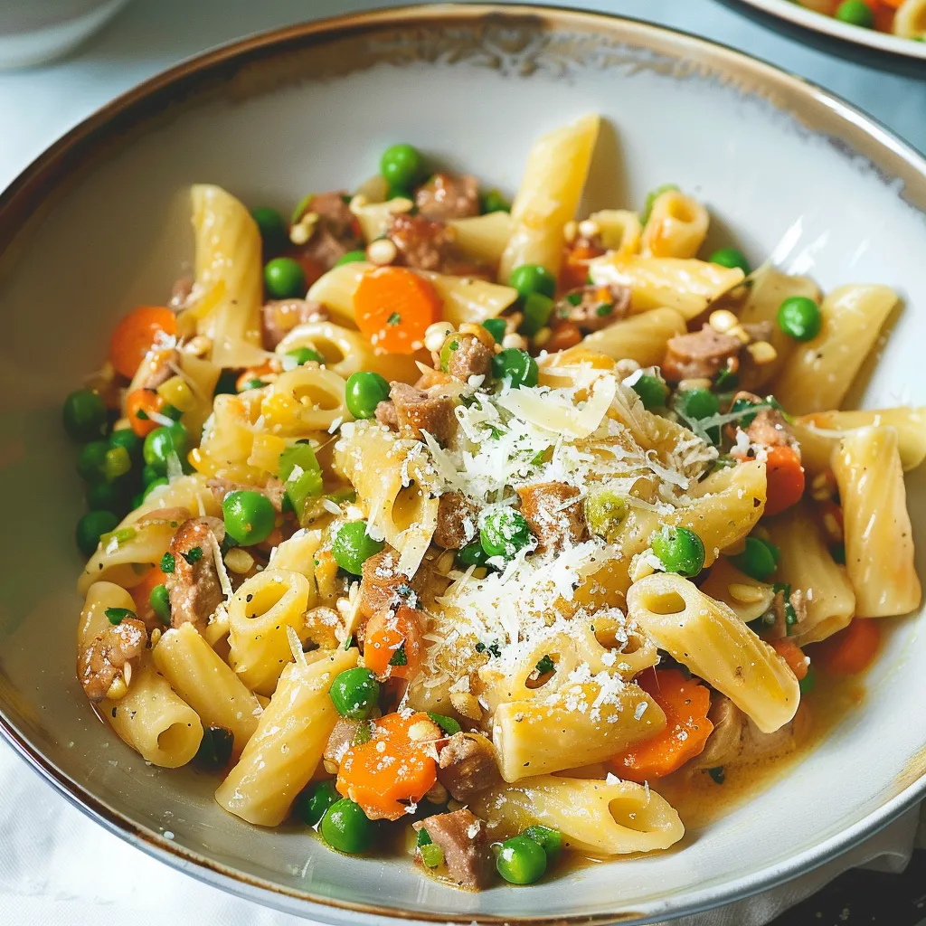 Délicieux cavatellis à la saucisse et petits pois