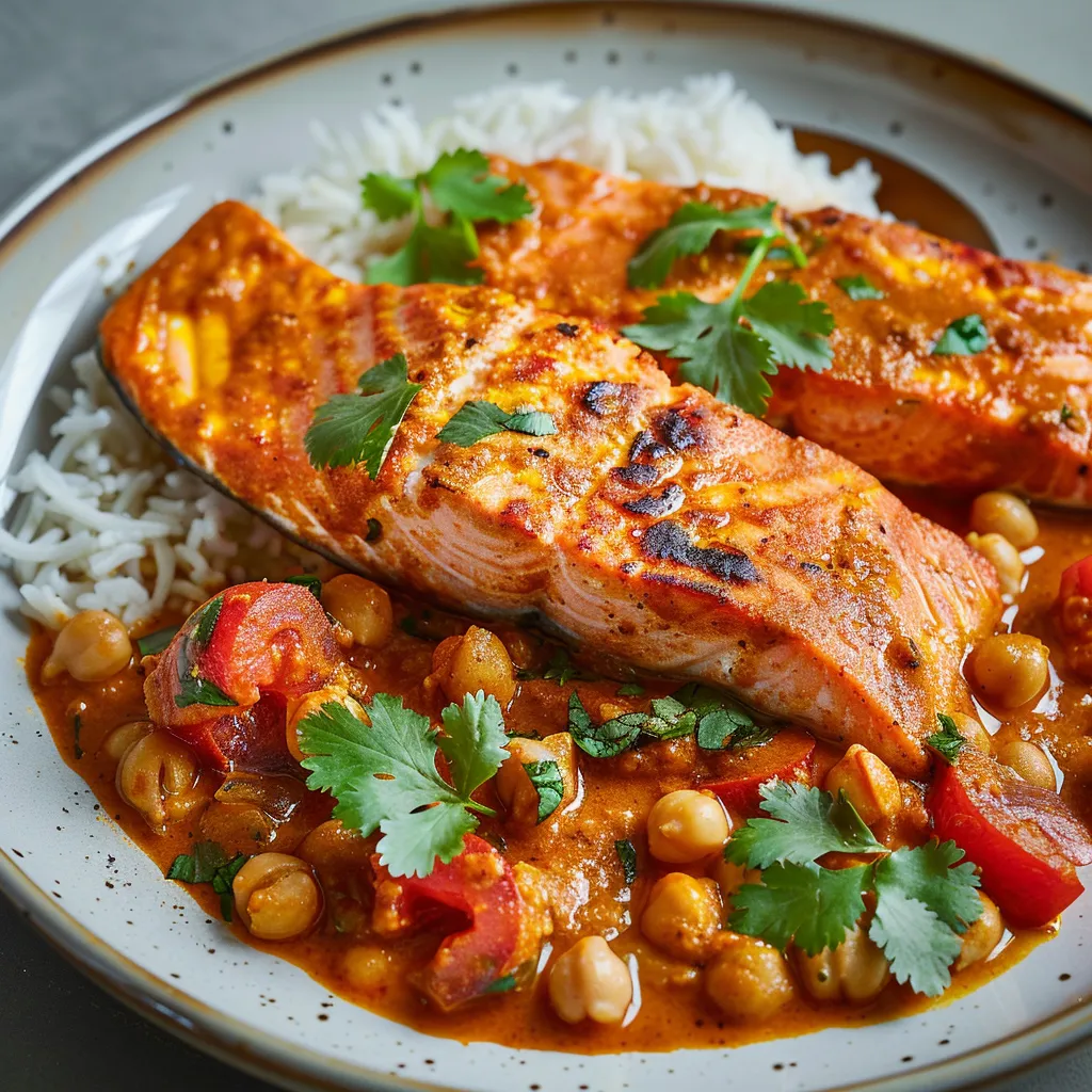 Filets de saumon aux pois chiches et cari