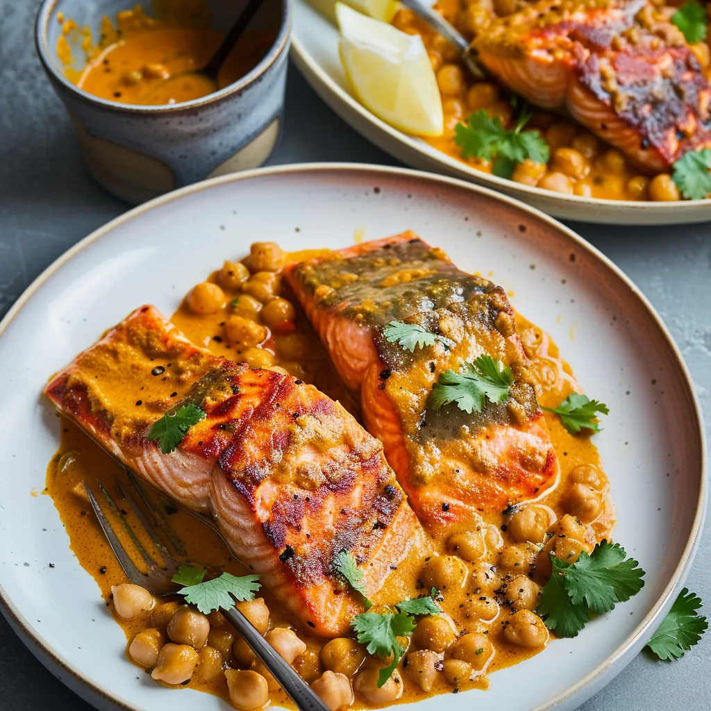 Saumon épicé aux pois chiches façon indienne