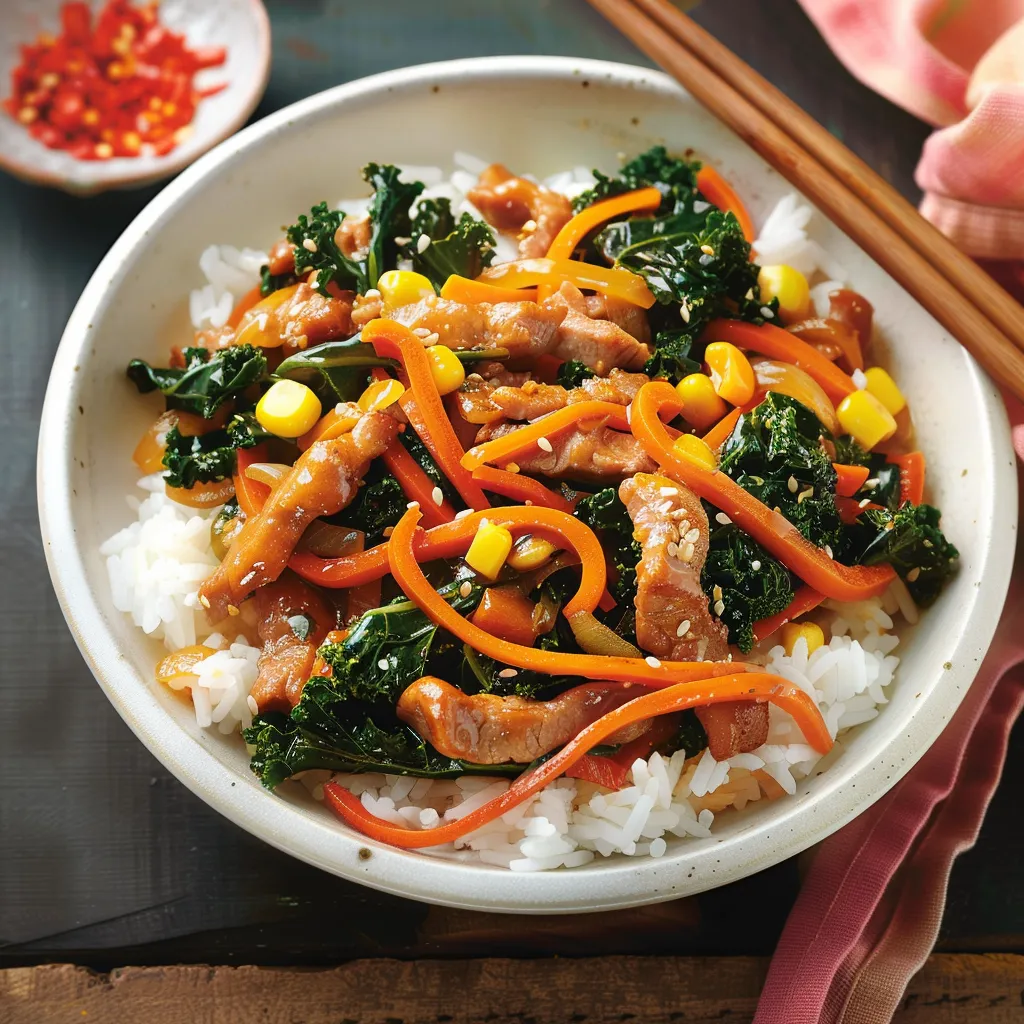 Porc légumes kale
