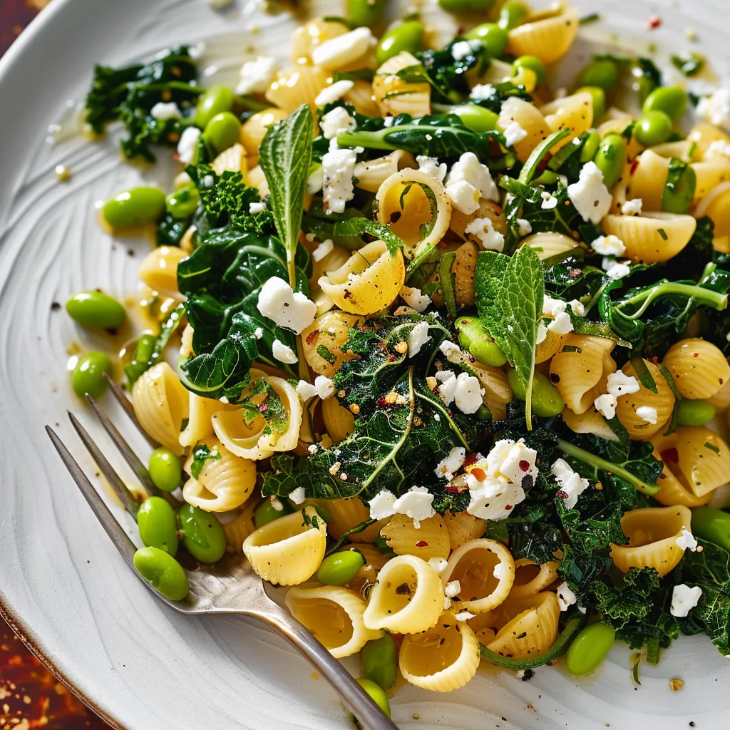Délicieuse salade aux pâtes, citron et chou kale