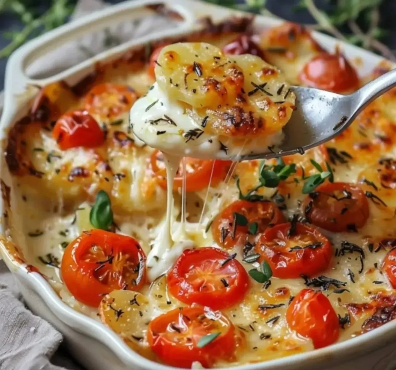 Pommes de terre et tomates gratinées
