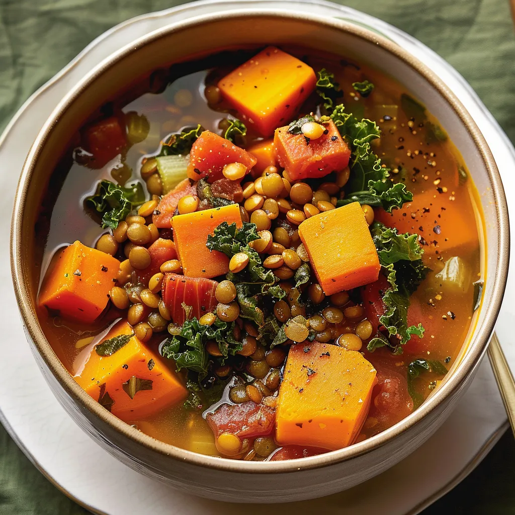 Un délicieux potage combinant lentilles et kale