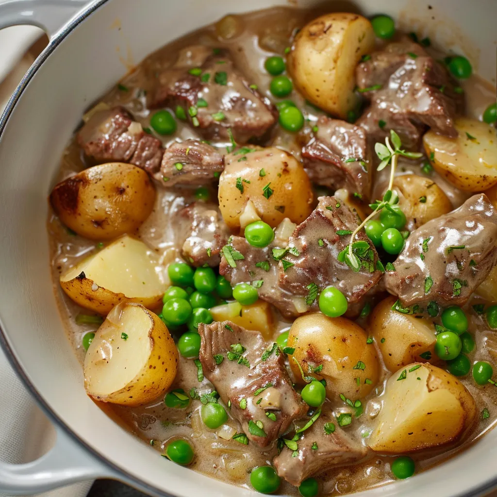 Ragoût de bœuf onctueux aux petits pois cuit à l'autocuiseur