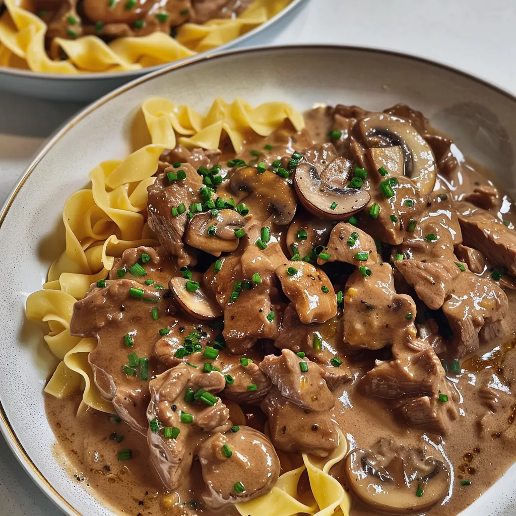 Bœuf Stroganov onctueux à l'autocuiseur avec ses nouilles