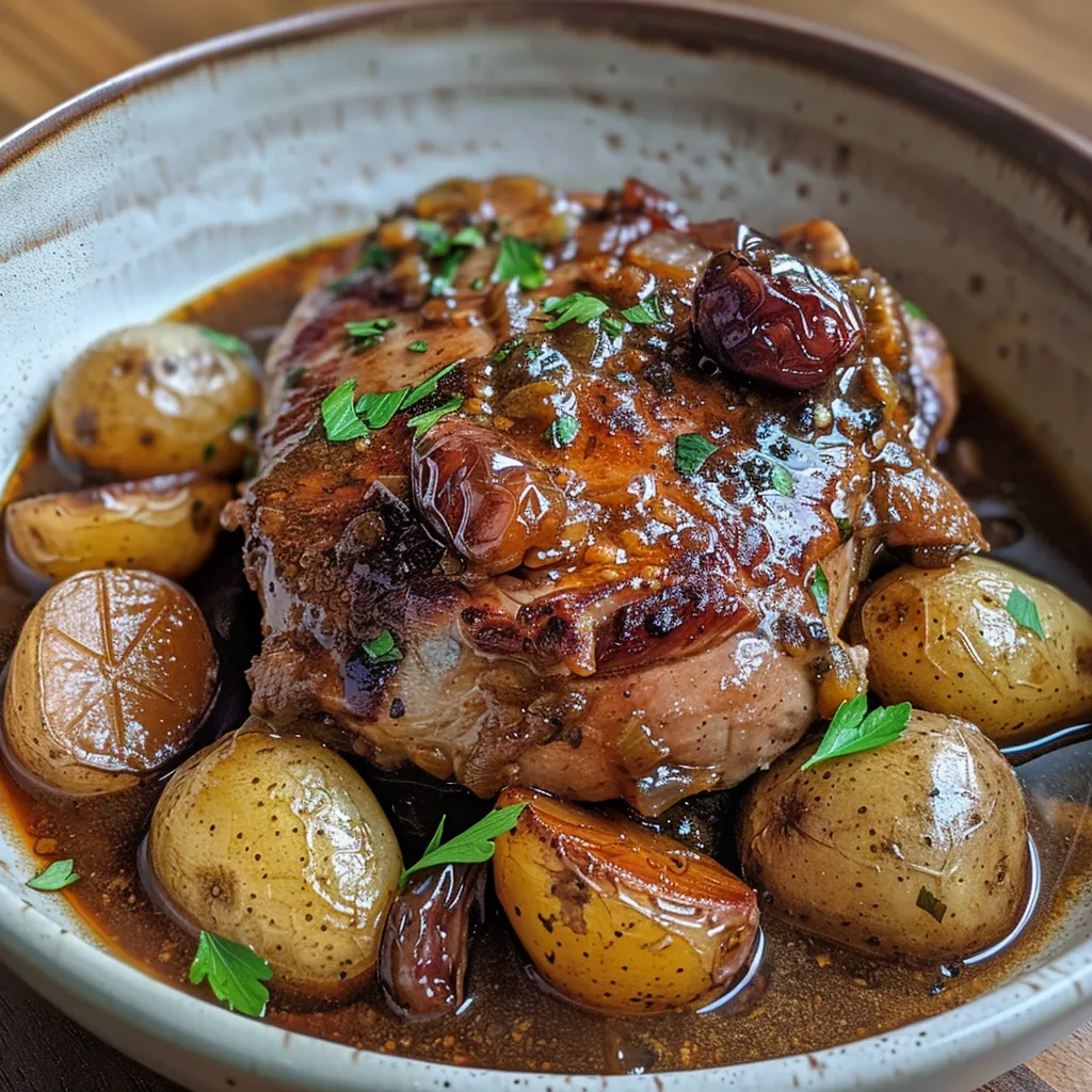 Délicieux porc mijoté avec dattes et accompagnements