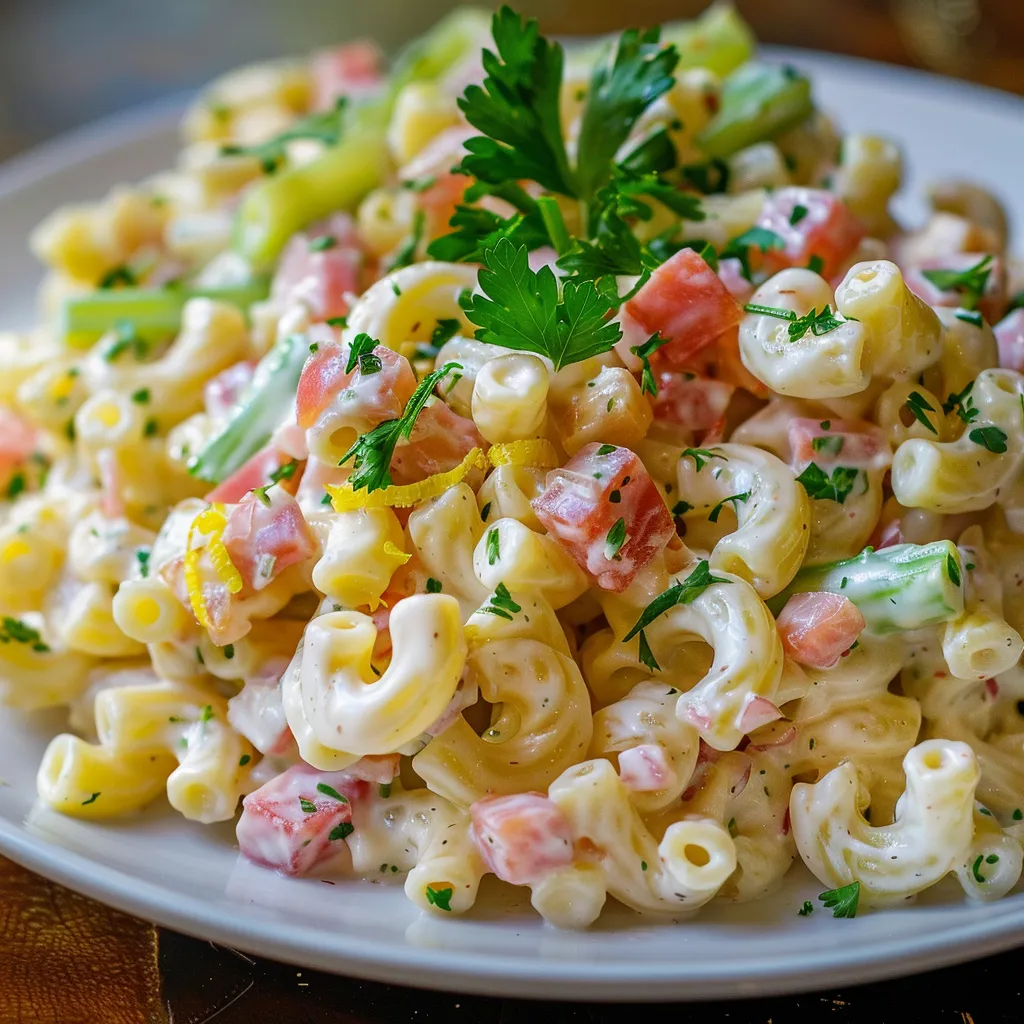Délicieuse salade de macaronis au jambon et moutarde maison