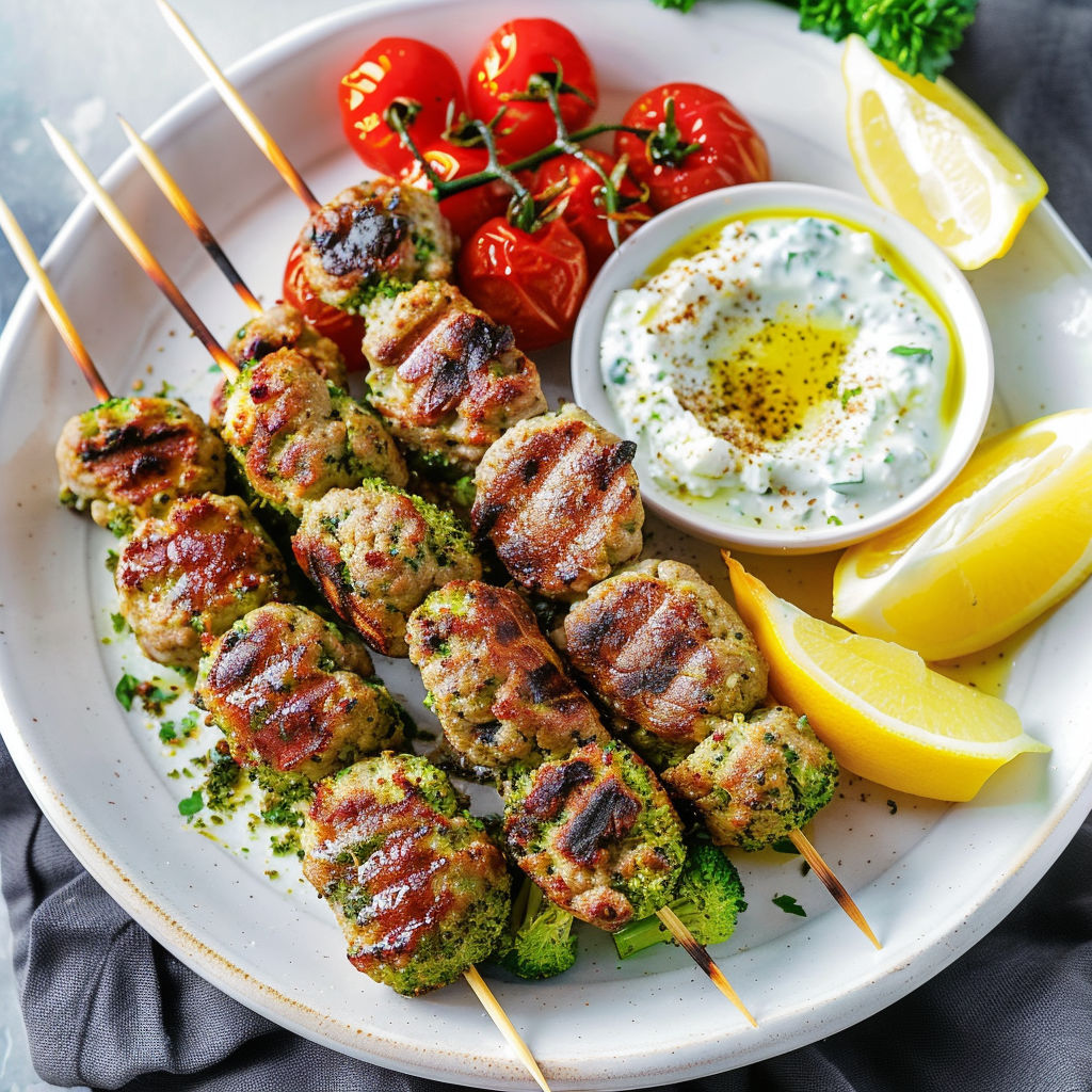 Brochettes de boulettes d'agneau au brocoli
