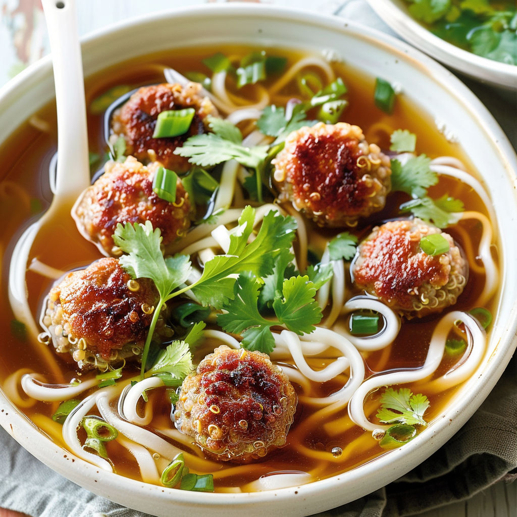 Une recette de soupe de viande avec des boulettes de viande et des herbes.