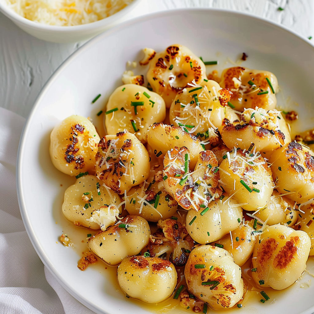 Un plat de gnocchis aux herbes avec du parmesan.