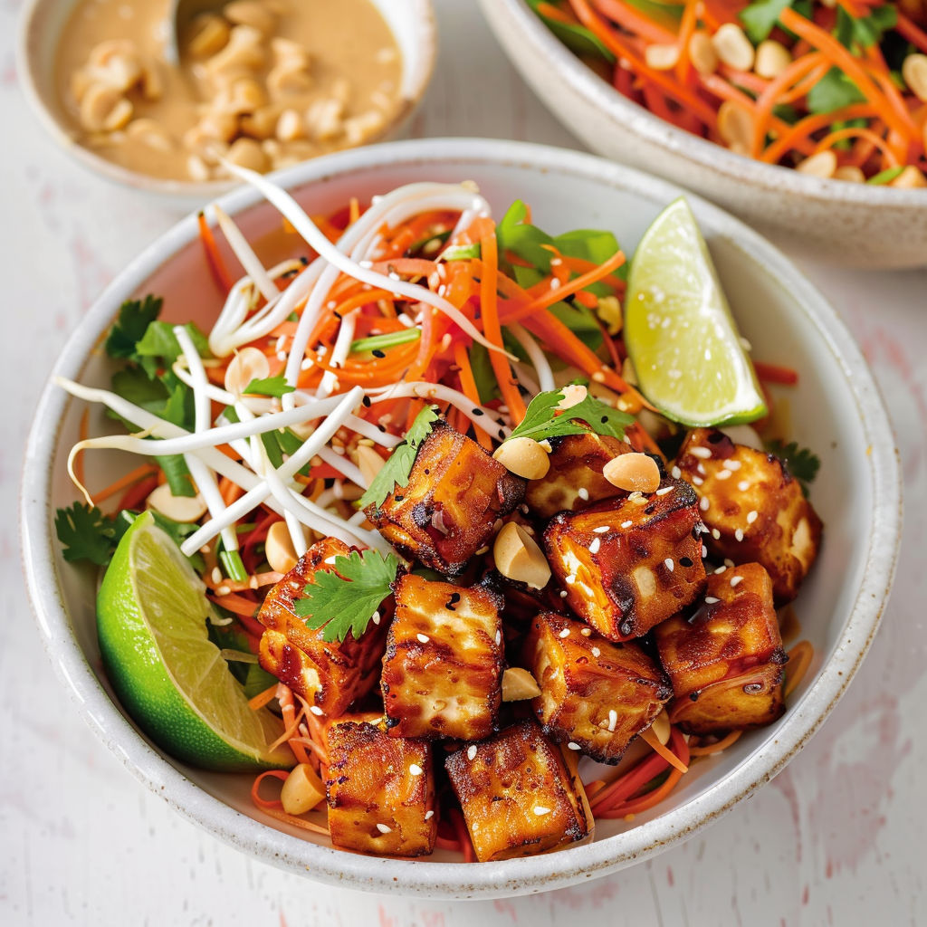 Une salade au lait de coco et carottes, avec une sauce soja, servie dans un bol.