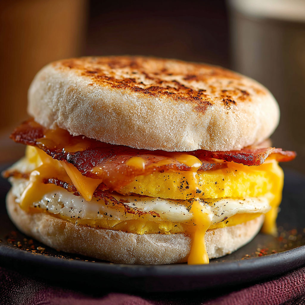 Préparation d’un muffin œuf bacon à déguster.