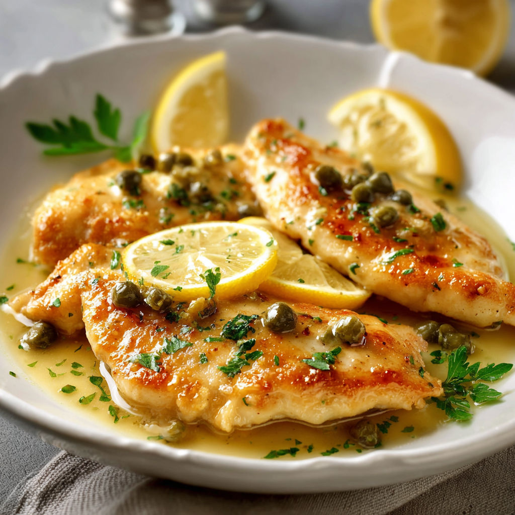 Poulet au citron avec câpres et herbes.