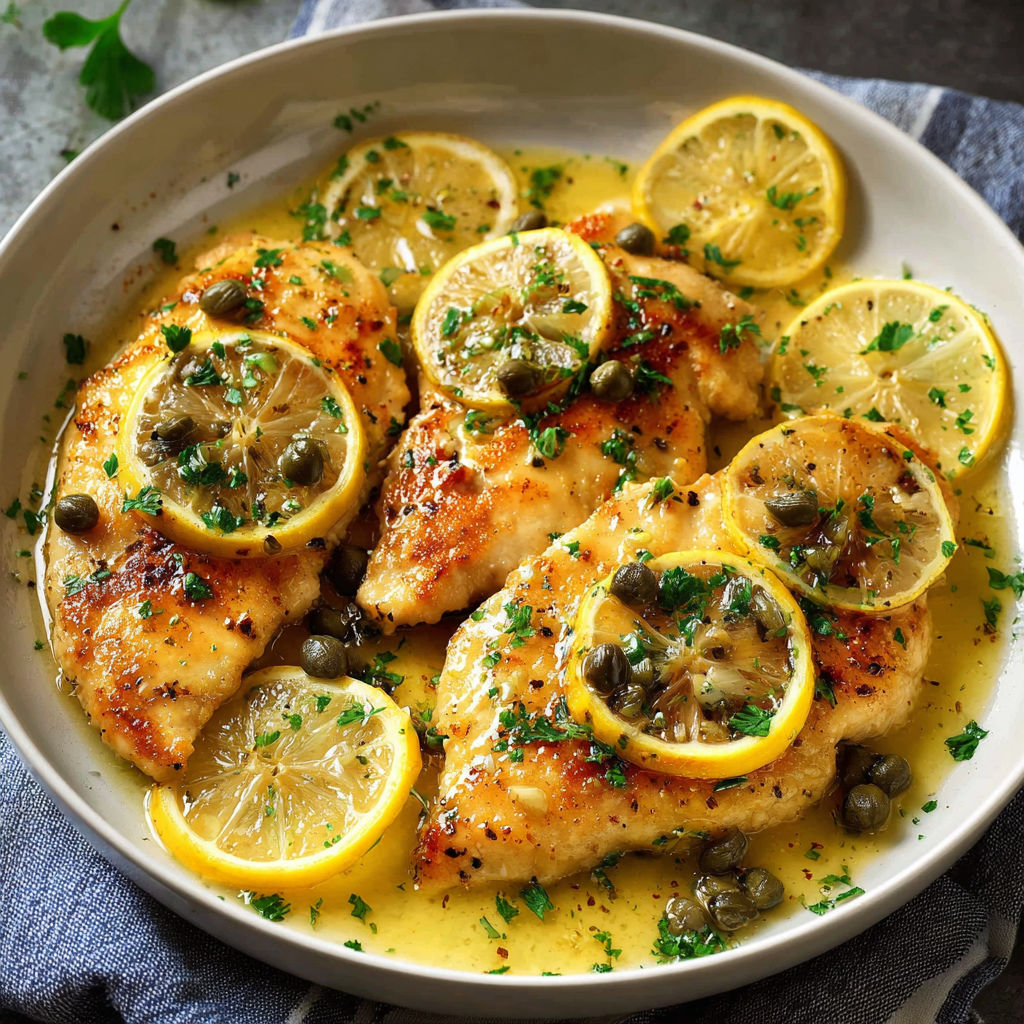 Une assiette de poulet grillé avec des citrons et des herbes.
