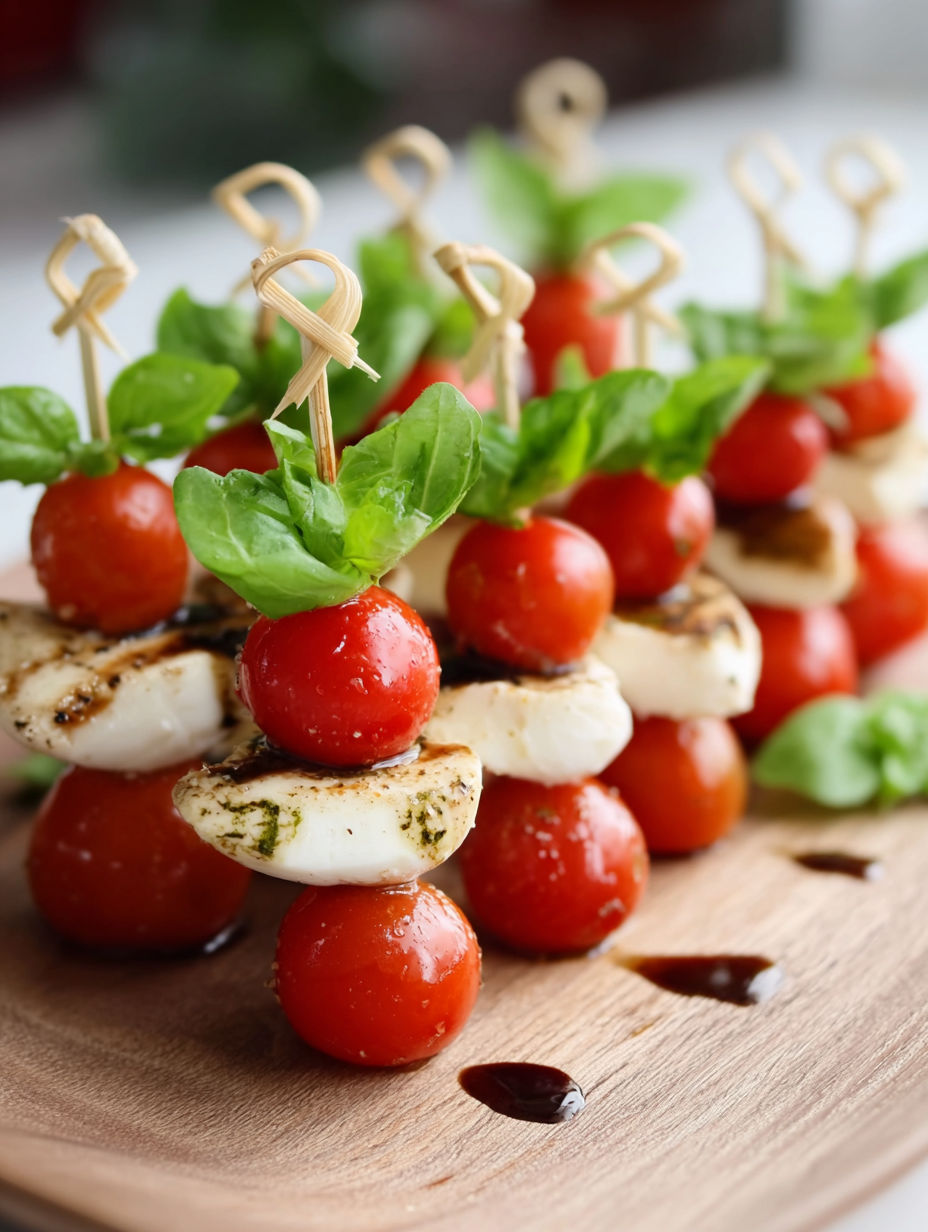 Un assortiment d'amuse-bouches avec mini pizzas et tomates, parsemés d'herbes aromatiques.