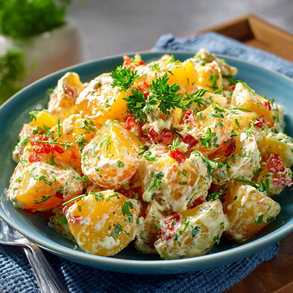Une assiette colorée de pommes de terre et légumes prête à être dégustée.