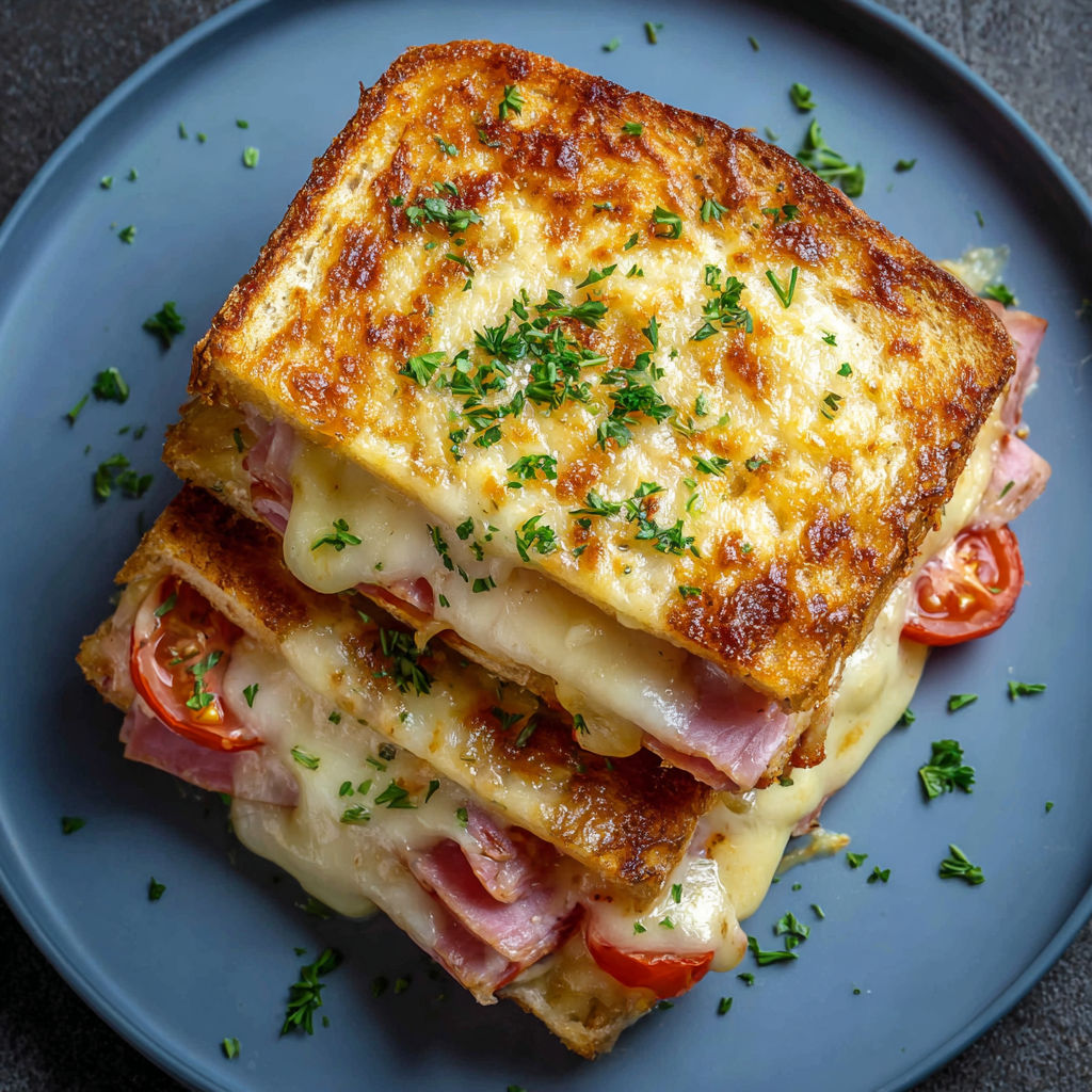 Des sandwichs au fromage garnis d'herbes empilés sur un plateau de service.