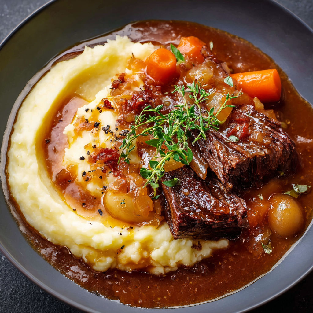 Un plat mijoté de viande avec carottes et pommes de terre.