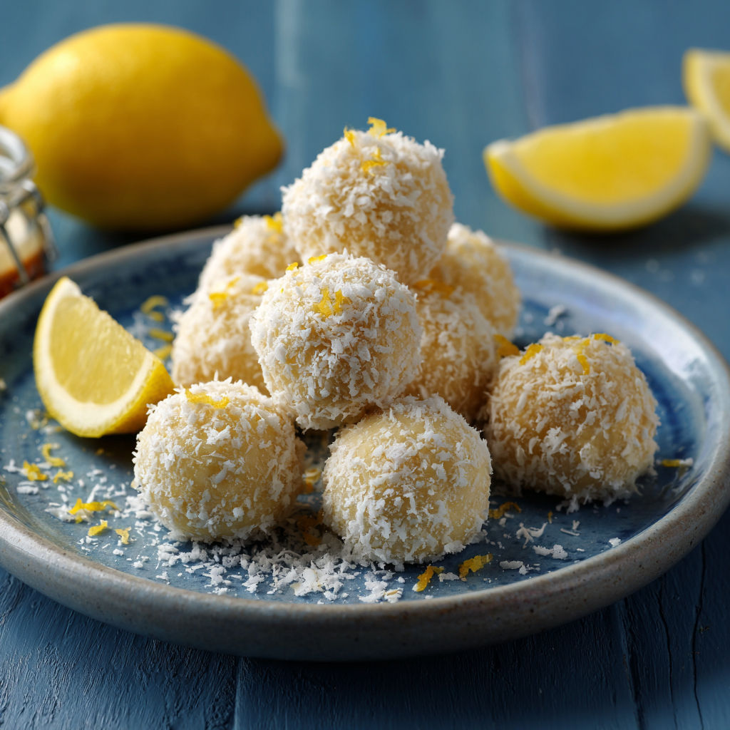 Une pile de gâteaux de citron et de coconut sur un plateau.