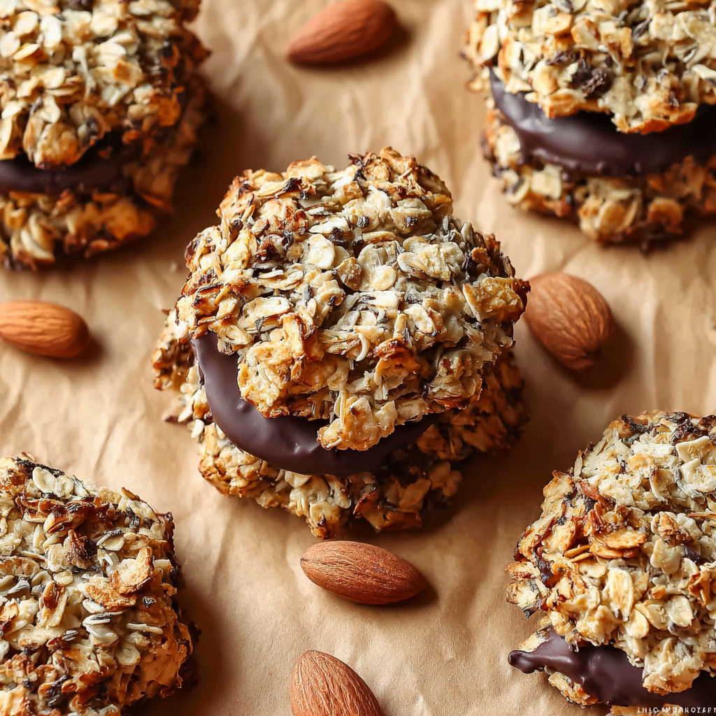 Une recette de biscuits aux noix et au chocolat, avec des noix et des almonds sur le dessus.