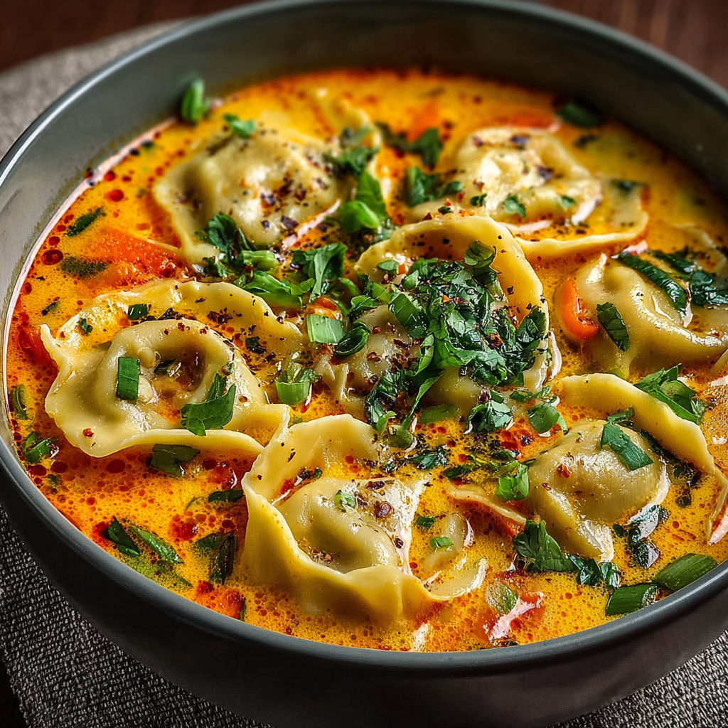 Soupe thaï réconfortante aux raviolis.