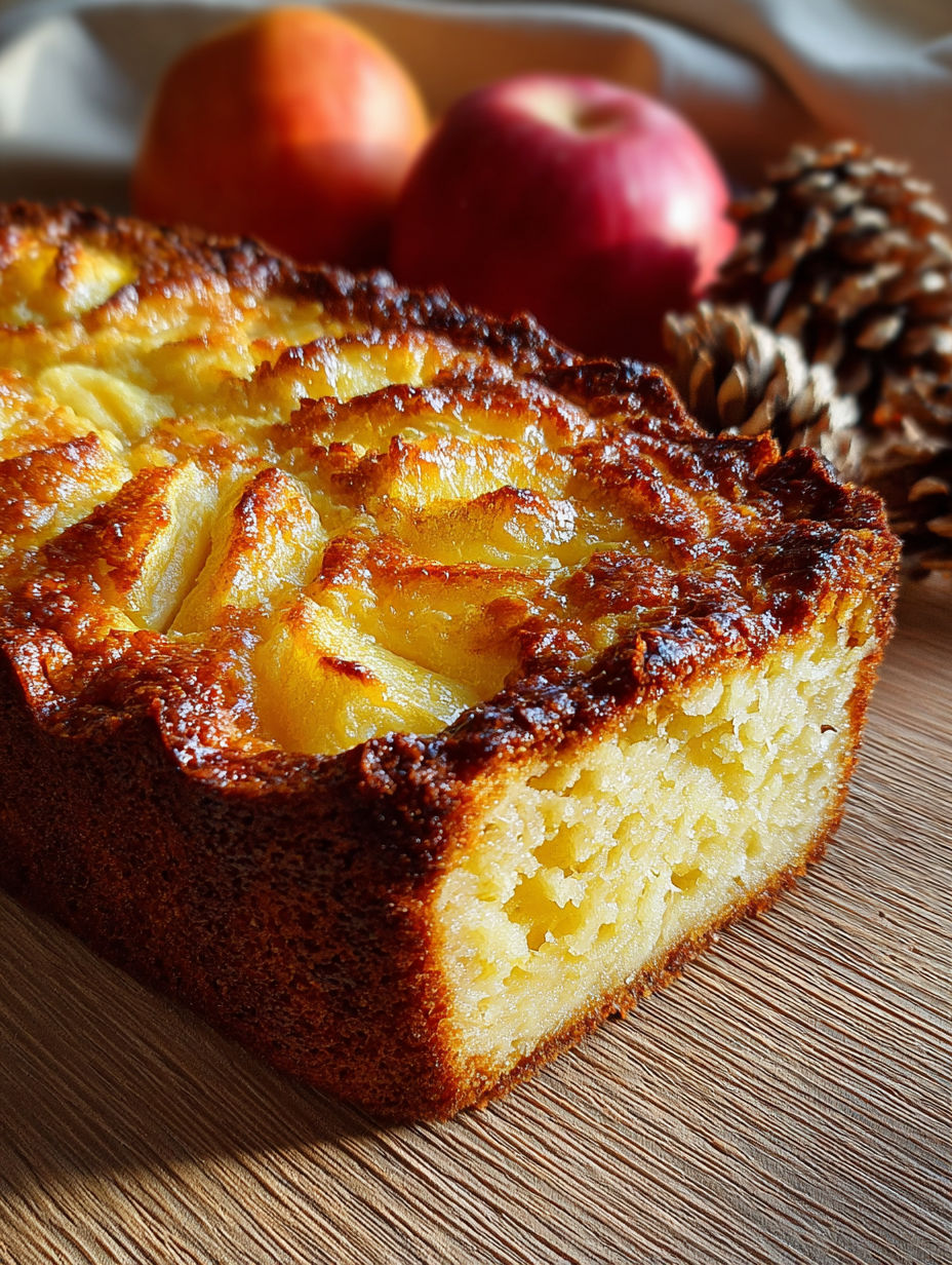 Une tarte aux pommes et aux pignons, cuite et prête à être mangée.