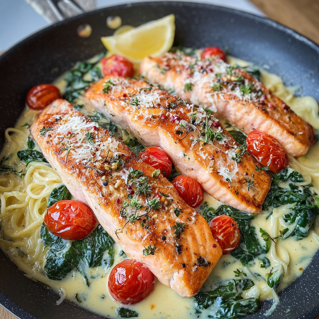 Salade de saumon grillé avec tomates cerises et herbes.