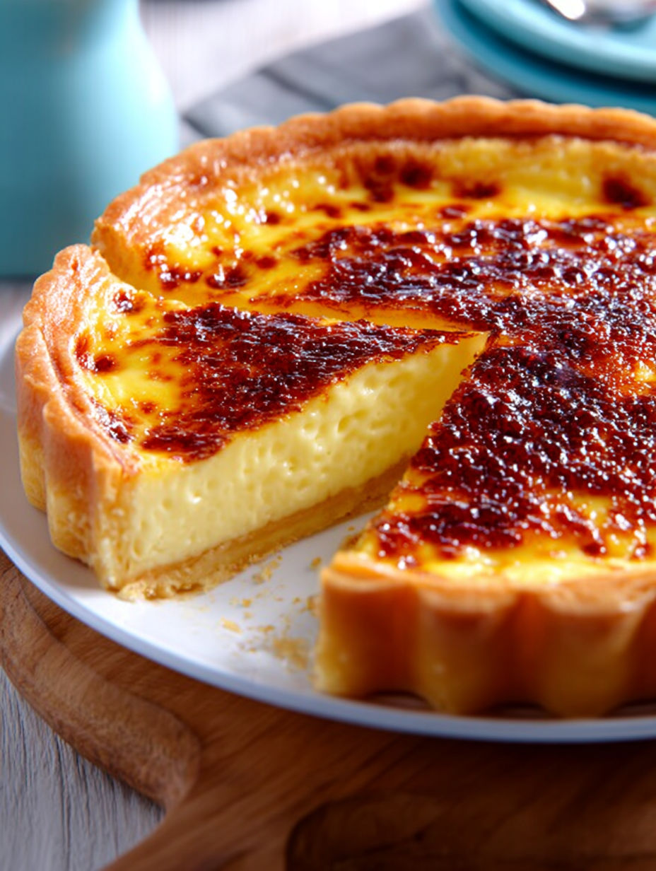Une pièce de flan parisien sur un plateau.