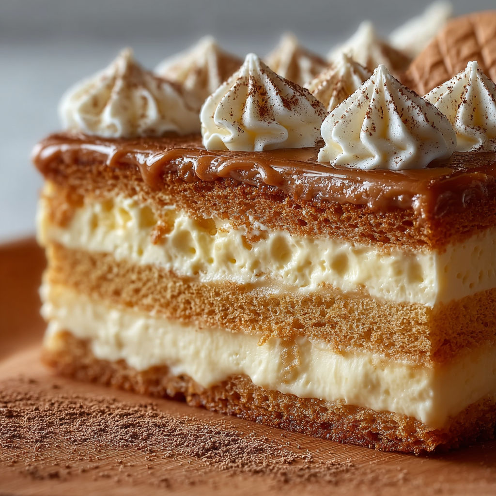 Une tarte aux crustacés, garnie de crème et de croutons de cacao, est servie sur un plateau.