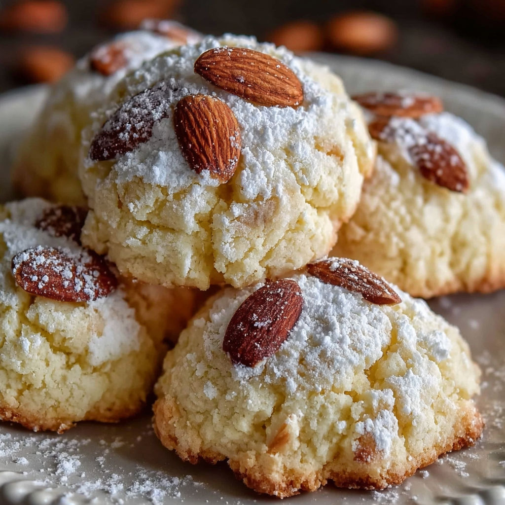 Une douzaine de biscuits à la ricotta italienne, garnis de noix de cajou, sur un plateau.