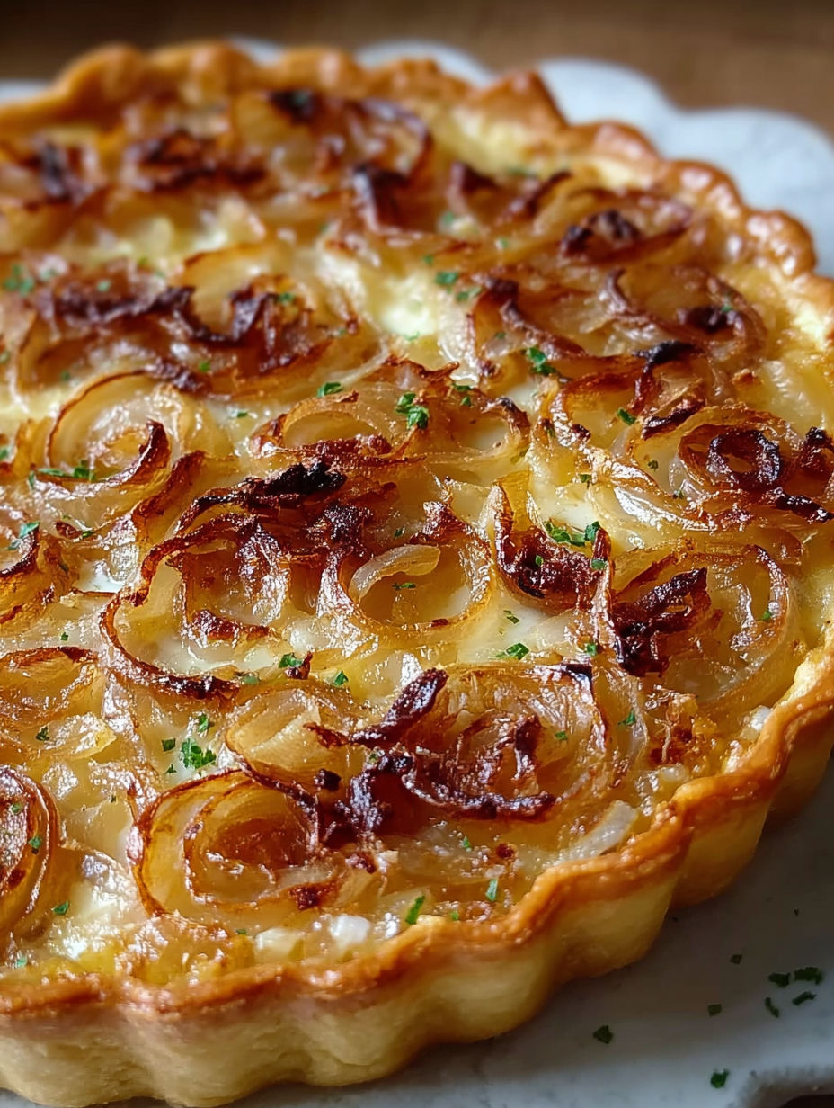 Une tarte aux pommes et au chocolat, avec une crème de lait et des pommes cuites, est servie sur un plateau.