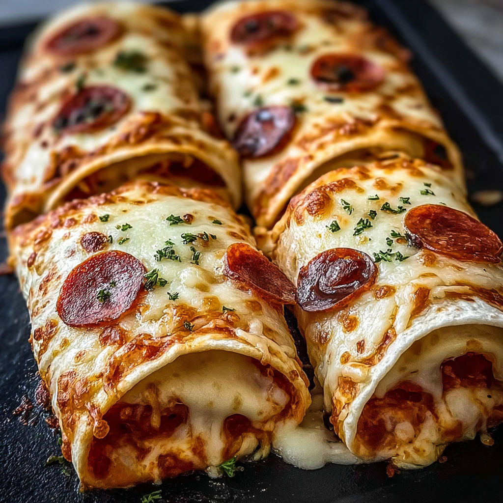 Une pizza enroulée avec des tomates et des oignons.