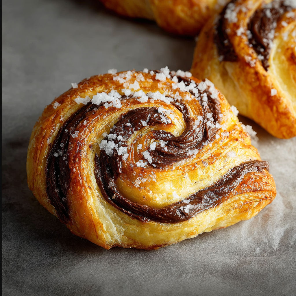 Des feuilletés au Nutella, salés et sucrés, sont présentés sur une plaque de verre.