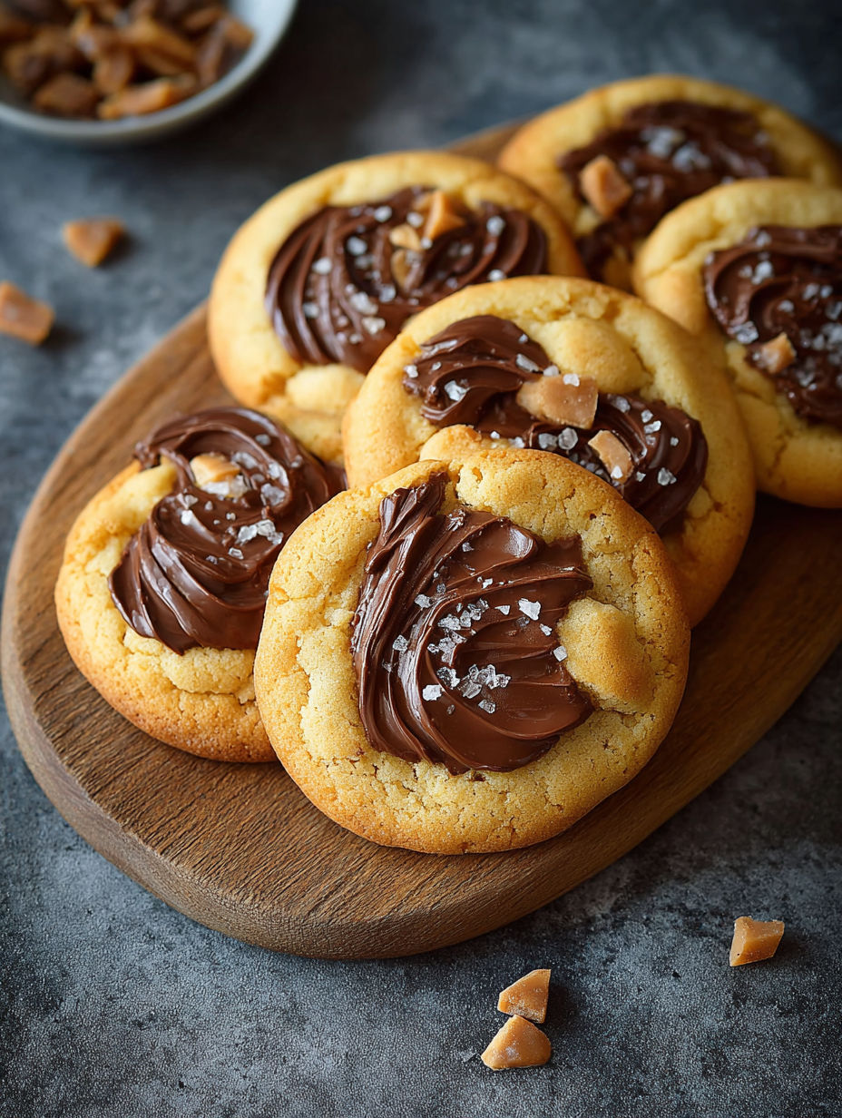 Une douceur sucrée et salée, les cookies à la crème de Nutella, sont présentés sur un plateau en bois.