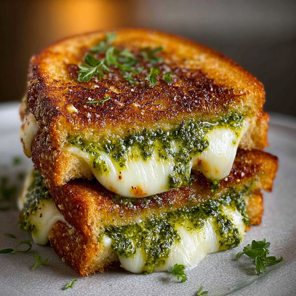 Une tranche de sandwich au fromage et herbes vertes.