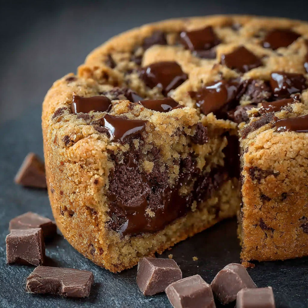 Une portion de Maxi cookie coeur coulant, avec une sauce chocolat fondu qui enveloppe le dessert.