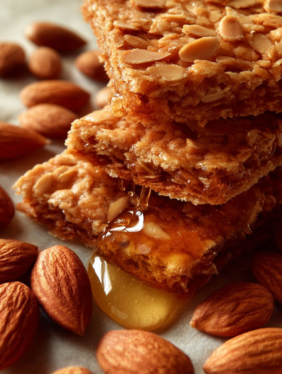 Une barre de cake à la noix de coco, avec des noix de coco et du miel.