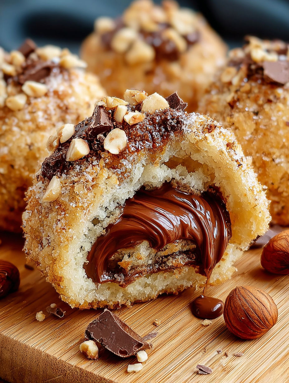 Une boule de chocolat avec des noix et du chocolat fondu.