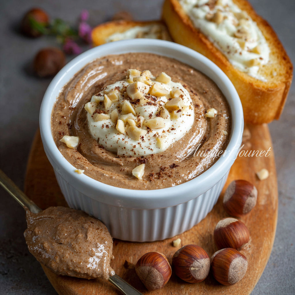 Une tarte au chocolat avec des noix et des tranches de pain grillé.