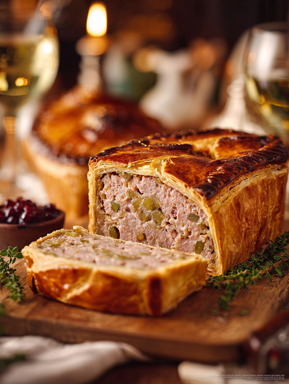 Une tarte aux pommes est servie sur une table avec un verre de vin.
