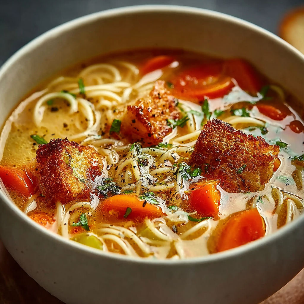 Un bouillon de noix de coco avec des carottes et des pâtes.