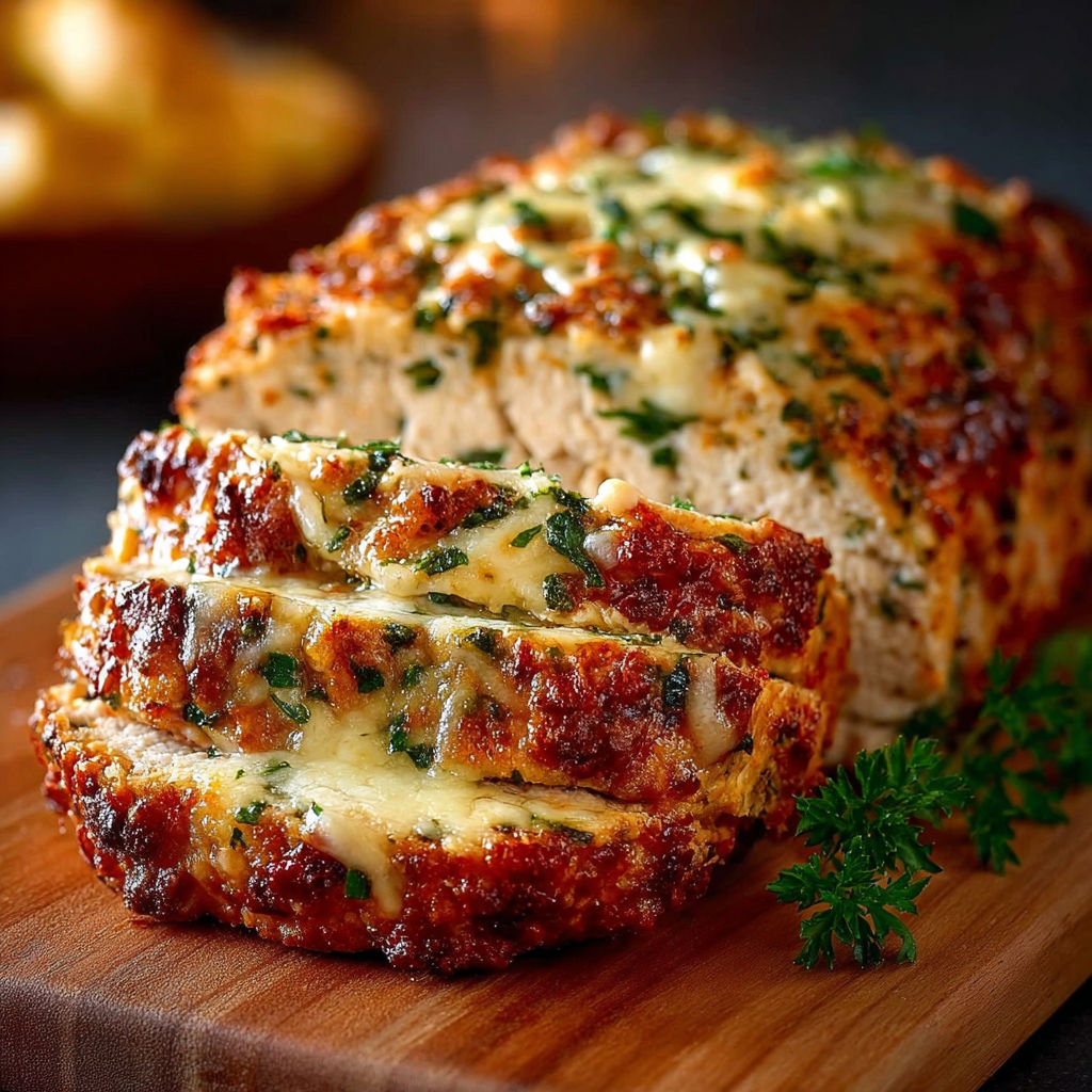 Une tranche de pain grillé avec des herbes et des fromages sur une planche de bois.